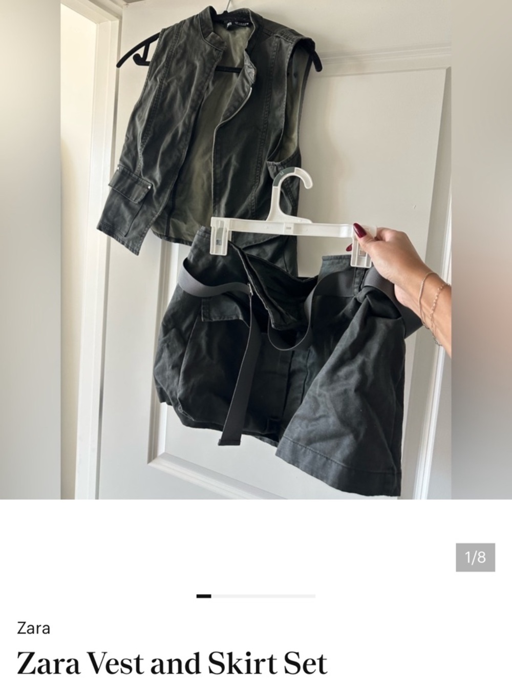 Zara Olive Green Utility Vest and Belted Skirt Set